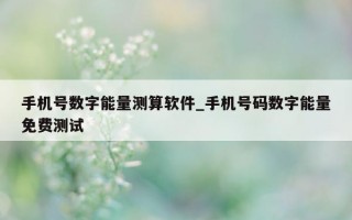 手机号数字能量测算软件_手机号码数字能量免费测试