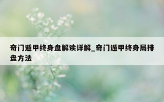 奇门遁甲终身盘解读详解_奇门遁甲终身局排盘方法