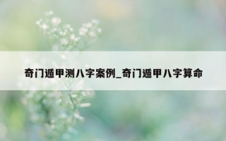 奇门遁甲测八字案例_奇门遁甲八字算命