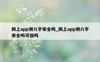 网上 app 测八字安全吗_网上 app 测八字安全吗可信吗