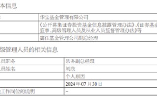 任职 3 年 7 个月 华宝基金常务副总经理刘欣离任