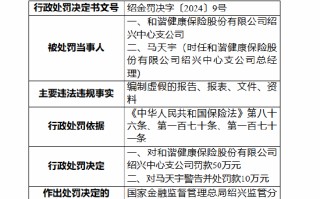 和谐健康保险绍兴中心支公司被罚50万元：编制虚假的报告、报表、文件、资料