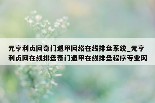 元亨利贞网奇门遁甲网络在线排盘系统_元亨利贞网在线排盘奇门遁甲在线排盘程序专业网 - 第 1 张图片 - 小家生活风水网