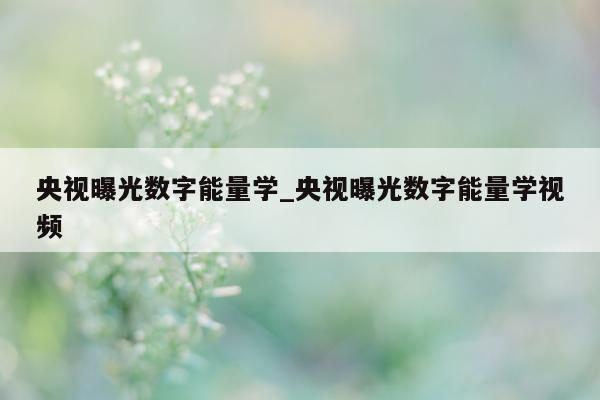 央视曝光数字能量学_央视曝光数字能量学视频 - 第 1 张图片 - 小家生活风水网