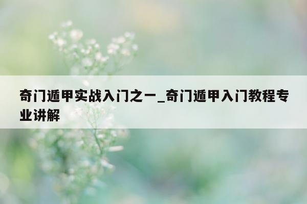 奇门遁甲实战入门之一_奇门遁甲入门教程专业讲解 - 第 1 张图片 - 小家生活风水网