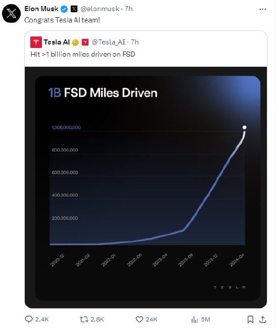 马斯克称特斯拉 FSD 行驶里程很快将超过百亿英里 - 第 1 张图片 - 小家生活风水网