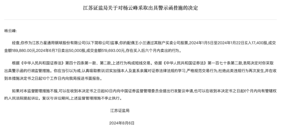 因配偶短线交易公司股票 力星股份监事杨云峰被警示 - 第 1 张图片 - 小家生活风水网